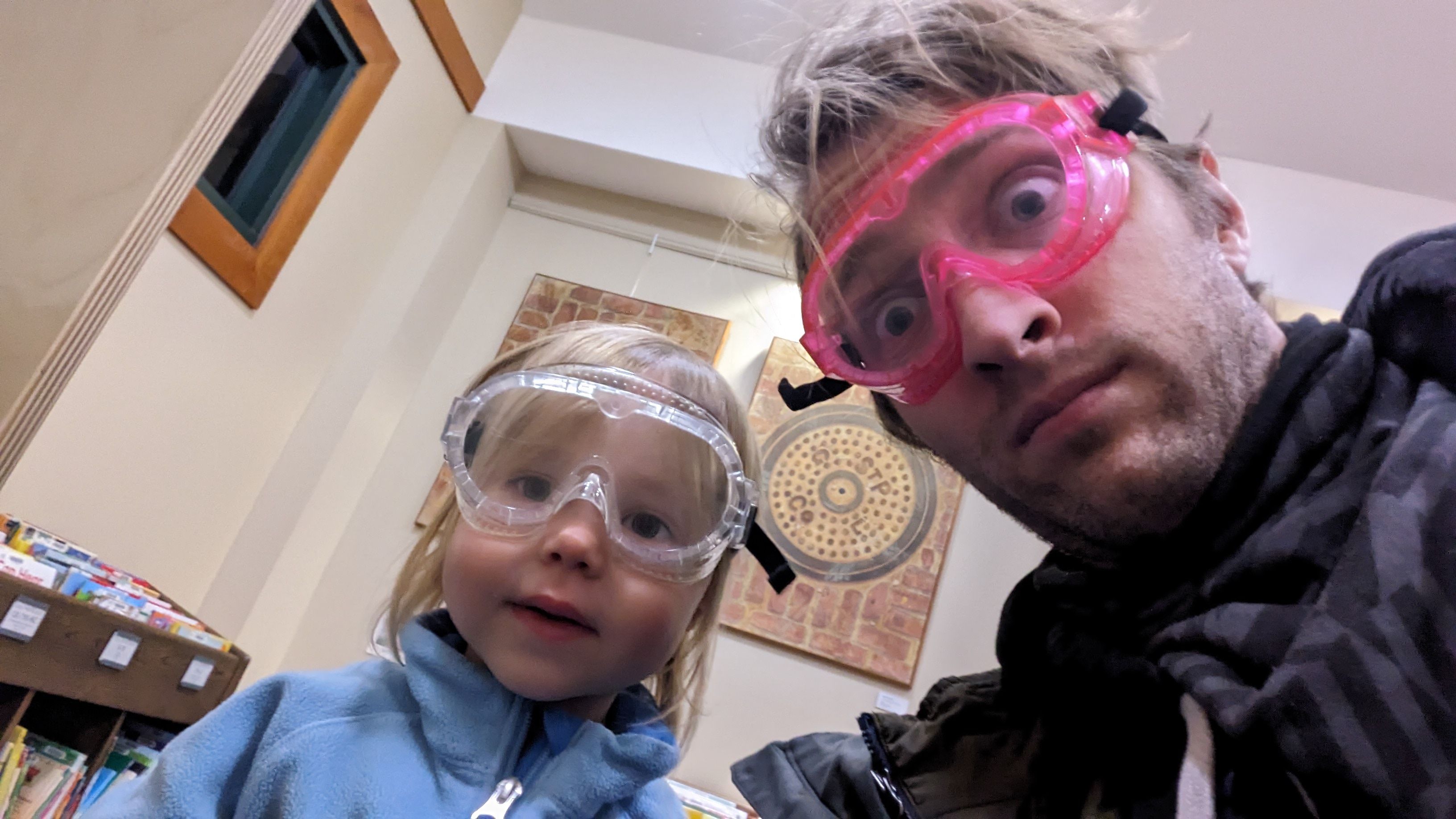 John and daughter with lab goggles on